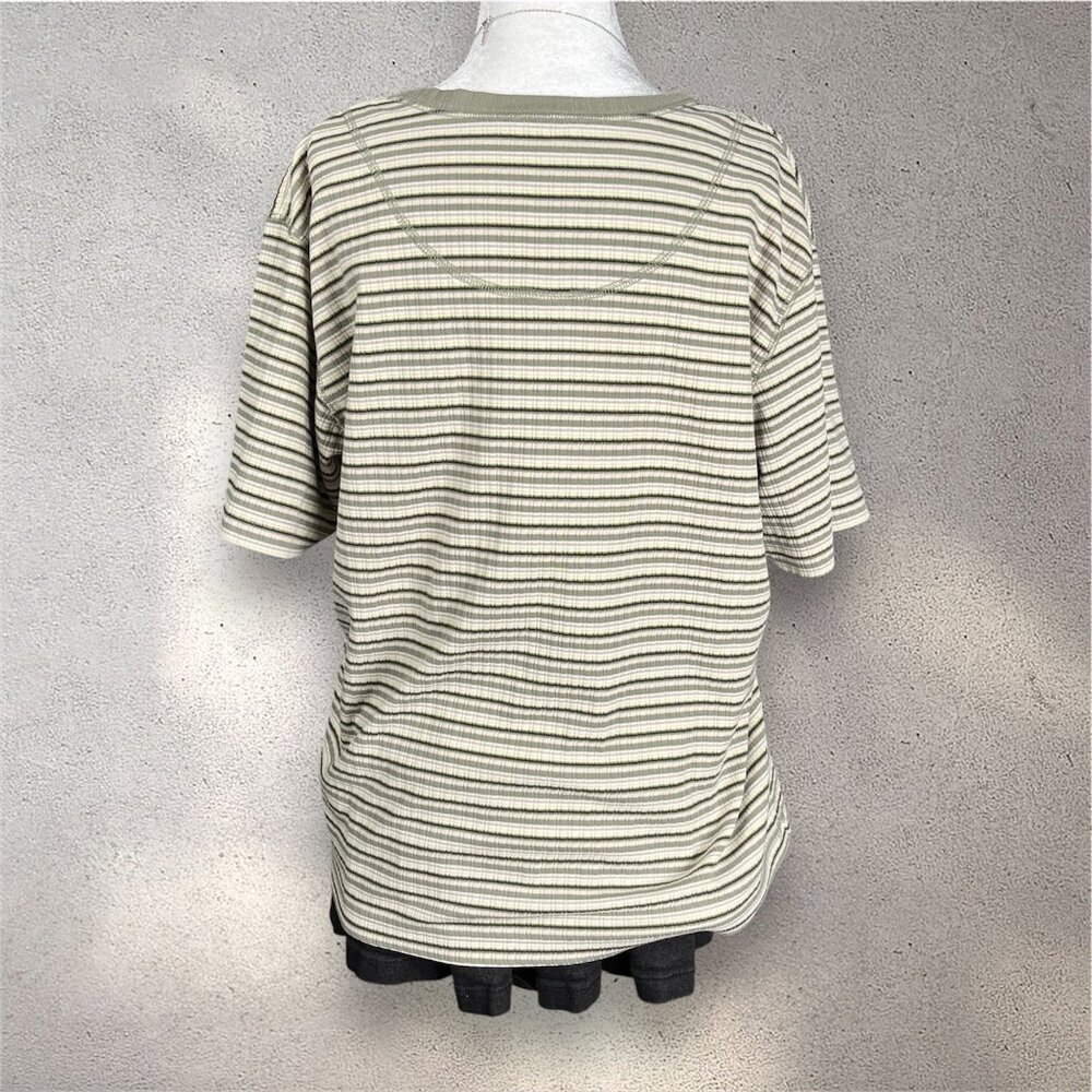 L.A. Blues Striped Henley Tee Women’s L Green Ribbed Y2K Retro Casual Normcore - Picture 2 of 8